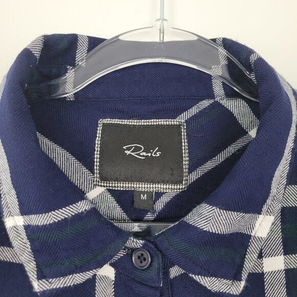 Rails Hunter Button Up Shirt Long Sleeve Plaid Navy Blue White Green Size M - Picture 15 of 15